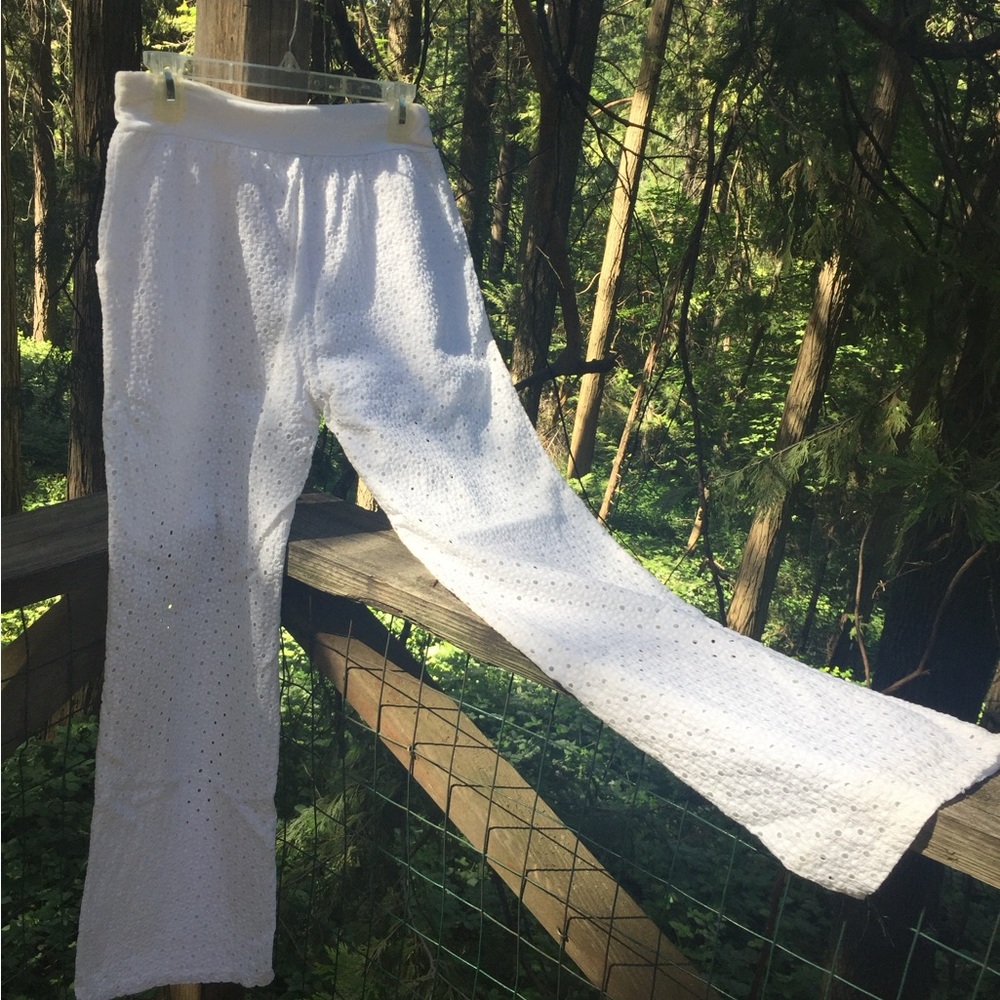 Made in Italy white cotton eyelet sheer  mesh lace long pants - Picture 6 of 6